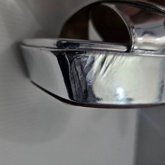 Aeyde Platform Block Heel Sandal Women EU 39 Metallic Silver Leather Ankle Strap - Picture 3 of 16